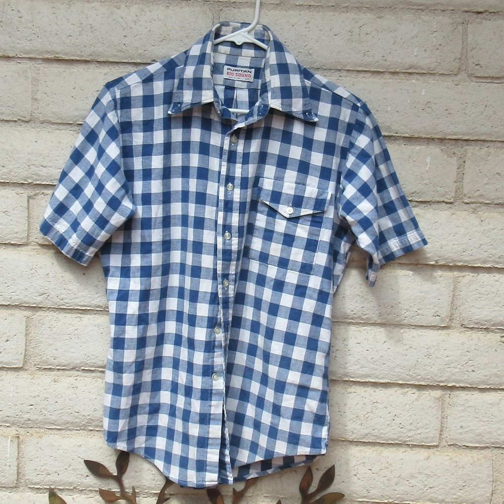 PURITAN Blue White Checked Short Sleeve Top Shirt